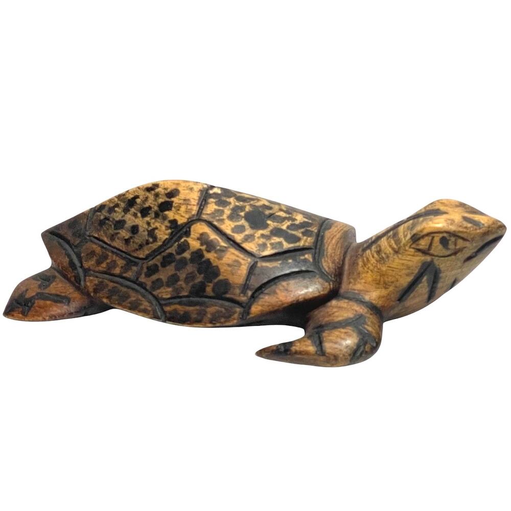 Vintage Hand Carved Wooden Sea Turtle Sculpture 7" Reptile